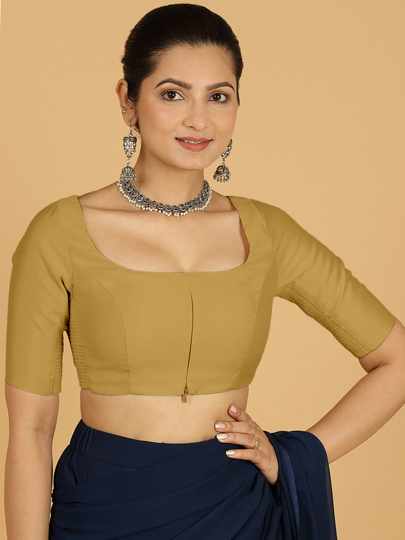 Nidhi x Rozaana | Elbow Sleeves Saree Blouse in Dijon Mustard-Binks