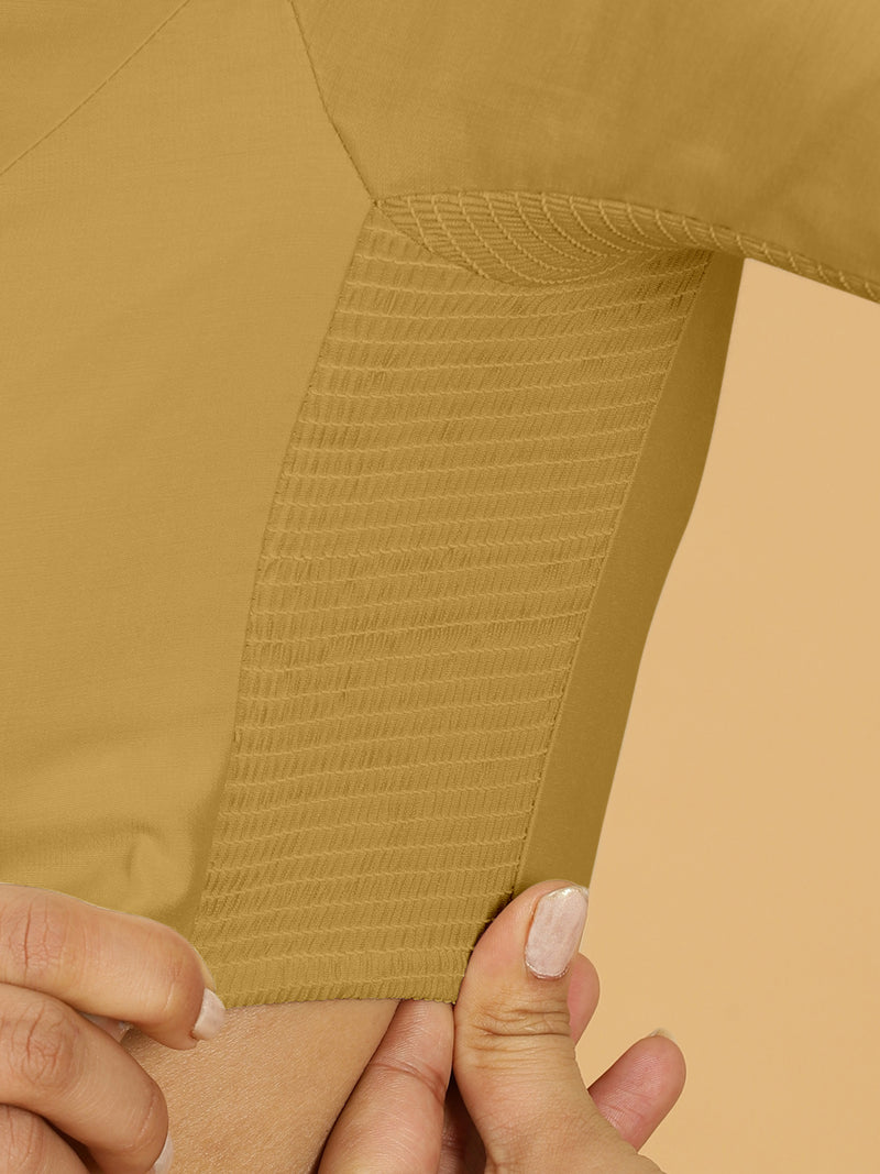 Nidhi x Rozaana | Elbow Sleeves Saree Blouse in Dijon Mustard-Binks