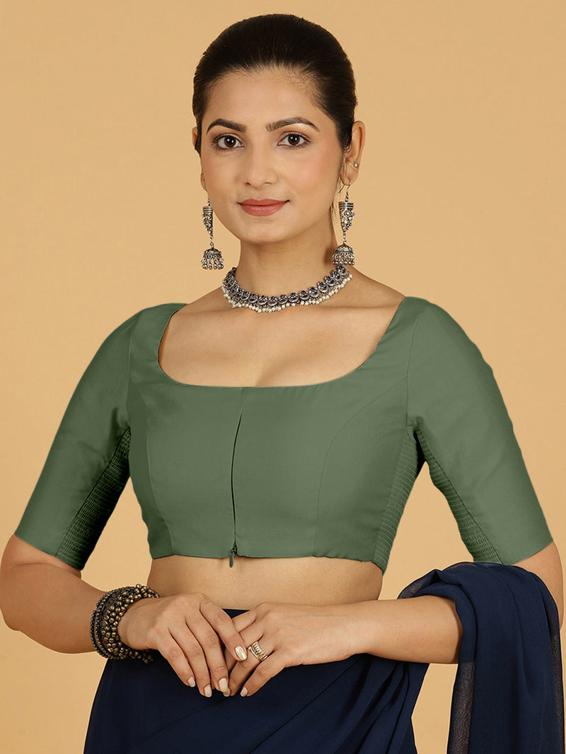 Nidhi x Rozaana | Elbow Sleeves Saree Blouse in Hunter Green-Binks