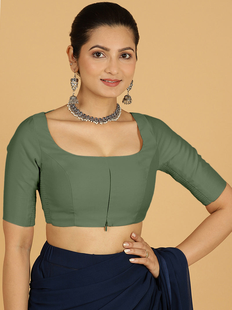 Nidhi x Rozaana | Elbow Sleeves Saree Blouse in Hunter Green-Binks