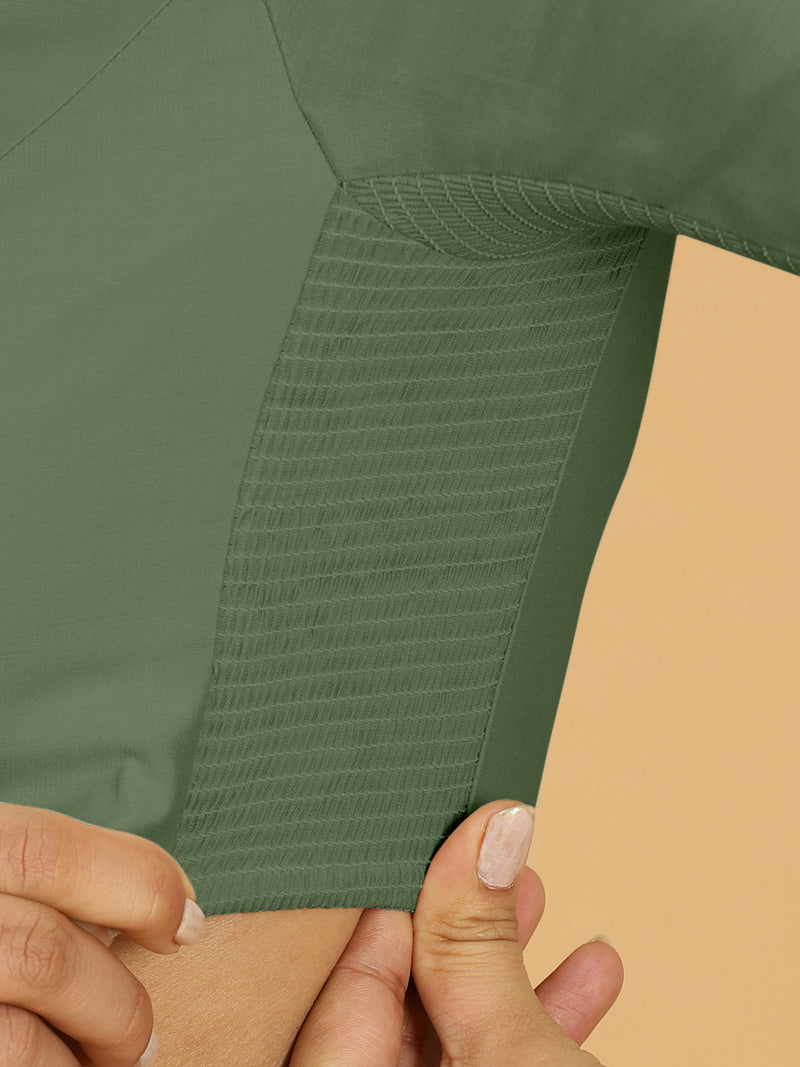 Nidhi x Rozaana | Elbow Sleeves Saree Blouse in Hunter Green-Binks