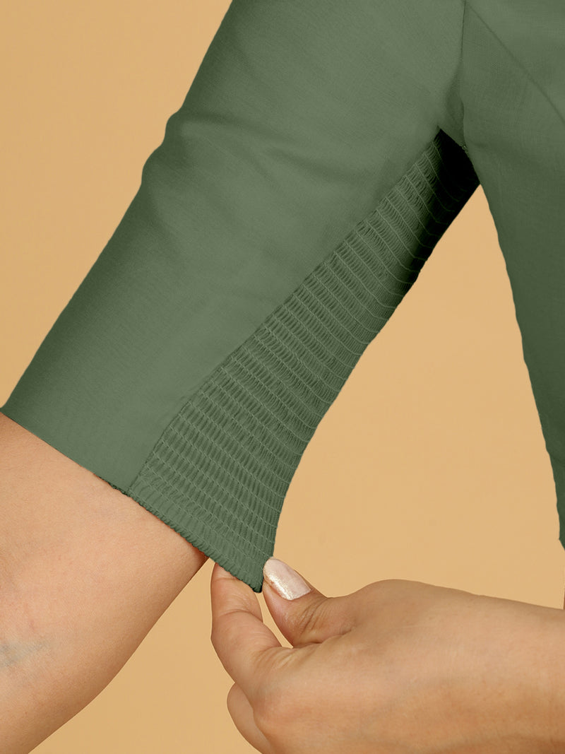 Nidhi x Rozaana | Elbow Sleeves Saree Blouse in Hunter Green-Binks