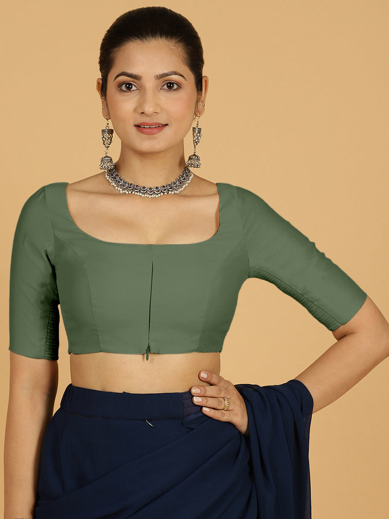 Nidhi x Rozaana | Elbow Sleeves Saree Blouse in Hunter Green-Binks