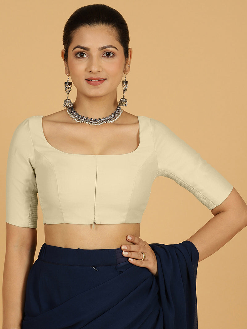 Nidhi x Rozaana | Elbow Sleeves Saree Blouse in Ivory-Binks