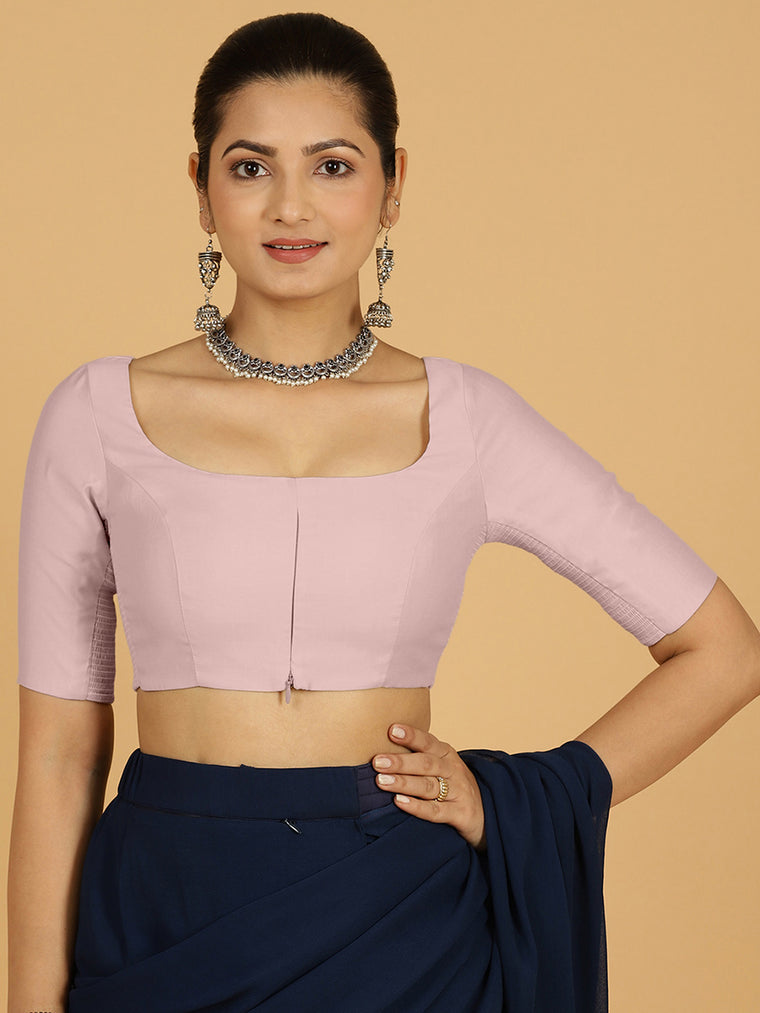 Nidhi x Rozaana Saree Blouse, in Purple Viscose, featuring elbow sleeves and scoop neckline, made for daily & work.
