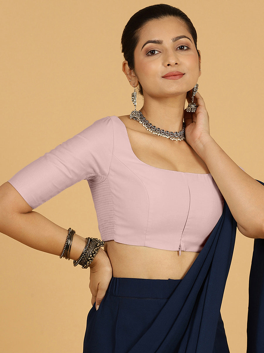 Nidhi x Rozaana Saree Blouse, in Purple Viscose, featuring elbow sleeves and scoop neckline, made for daily & work (view 7).