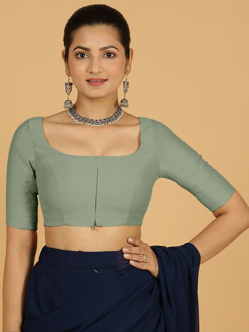 Nidhi x Rozaana | Elbow Sleeves Saree Blouse in Mint Green-Binks