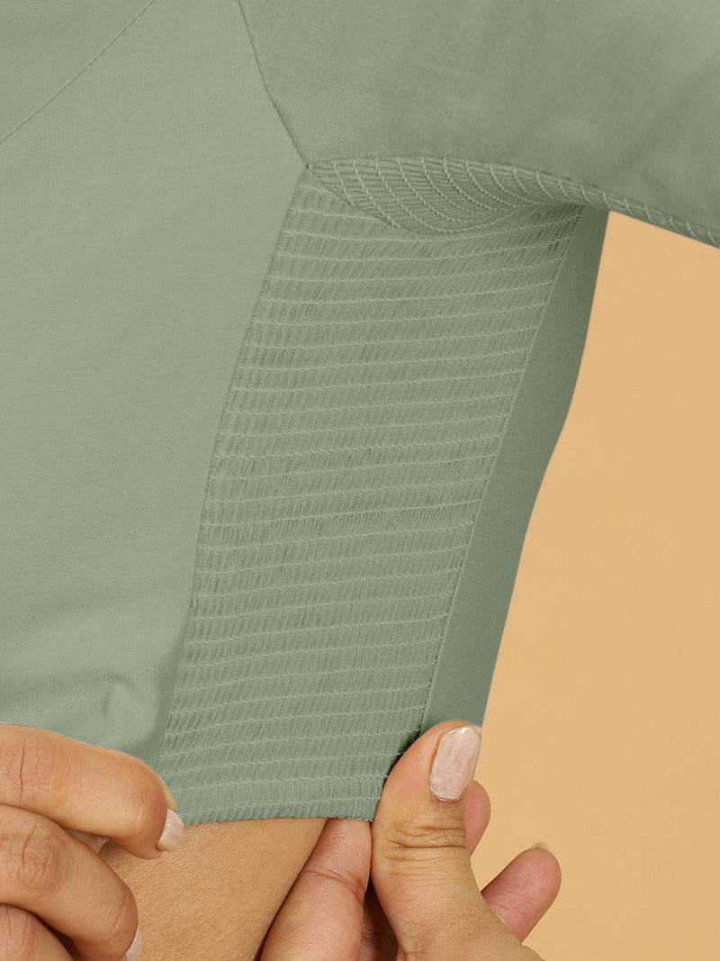 Nidhi x Rozaana | Elbow Sleeves Saree Blouse in Mint Green-Binks