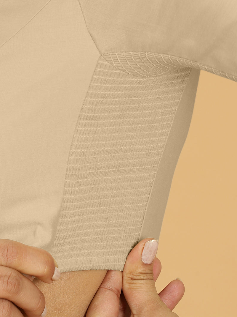 Nidhi x Rozaana | Elbow Sleeves Saree Blouse in Oyster Grey-Binks