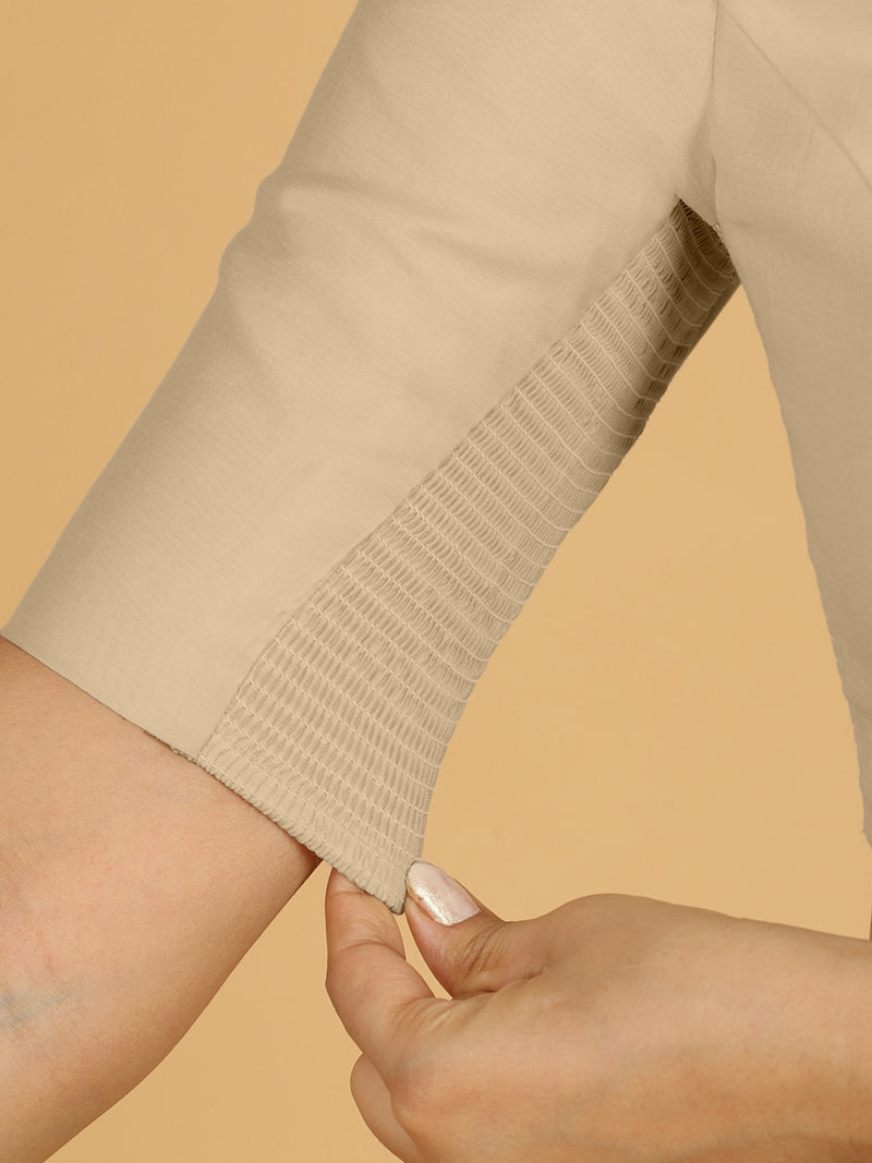 Nidhi x Rozaana | Elbow Sleeves Saree Blouse in Oyster Grey-Binks