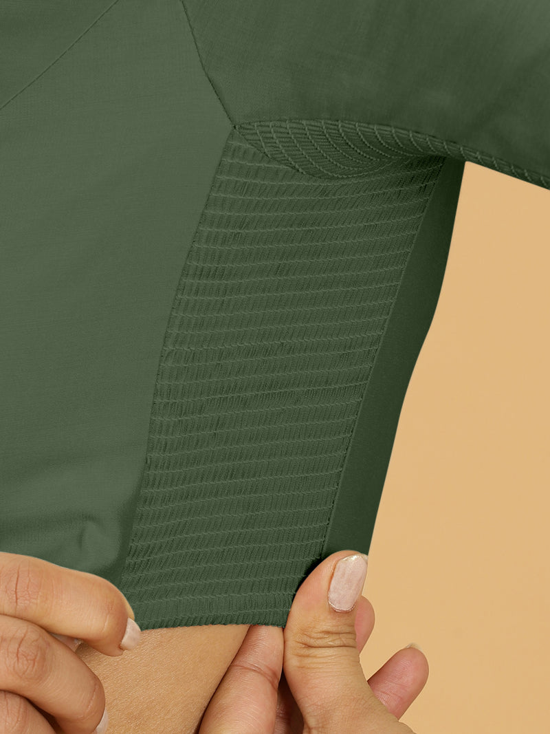 Nidhi x Rozaana | Elbow Sleeves Saree Blouse in Pine Green-Binks