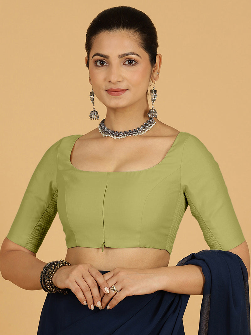 Nidhi x Rozaana | Elbow Sleeves Saree Blouse in Pista Green-Binks