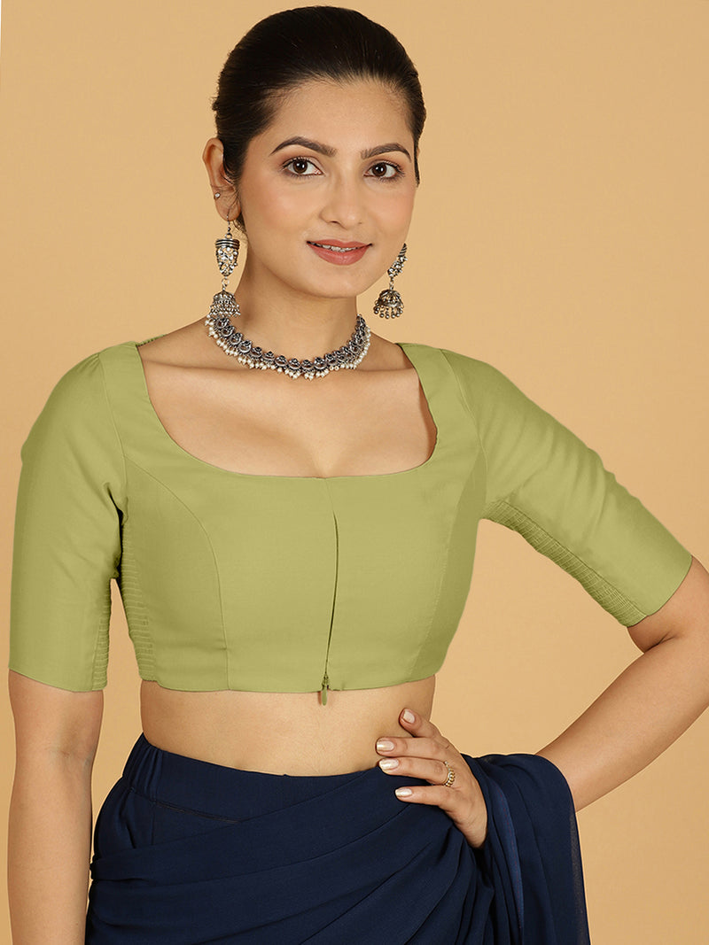 Nidhi x Rozaana | Elbow Sleeves Saree Blouse in Pista Green-Binks