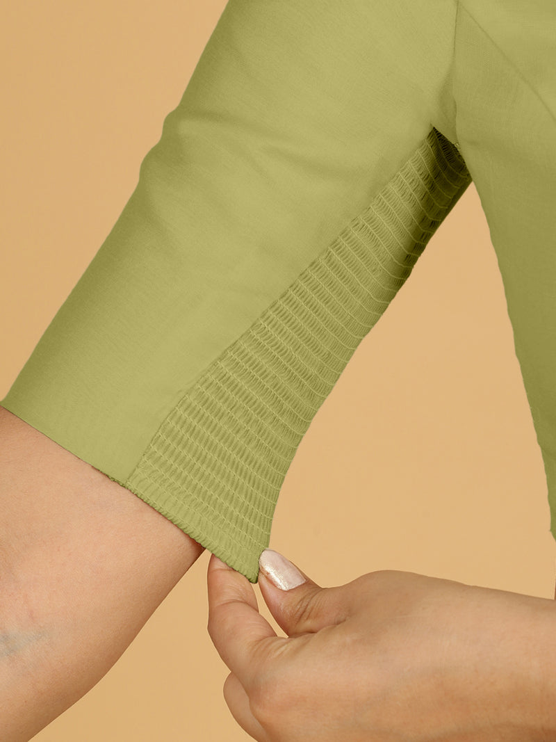 Nidhi x Rozaana | Elbow Sleeves Saree Blouse in Pista Green-Binks