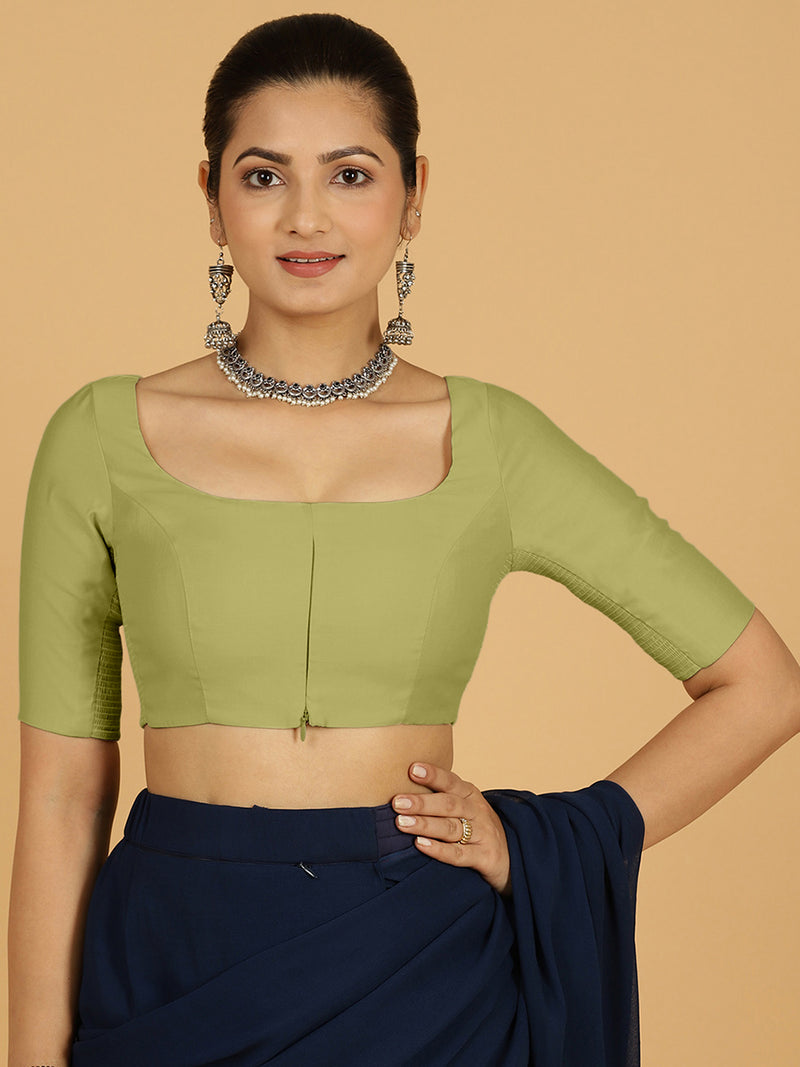 Nidhi x Rozaana | Elbow Sleeves Saree Blouse in Pista Green-Binks