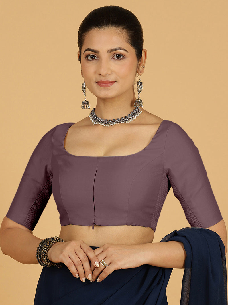 Nidhi x Rozaana | Elbow Sleeves Saree Blouse in Purple Mauve-Binks