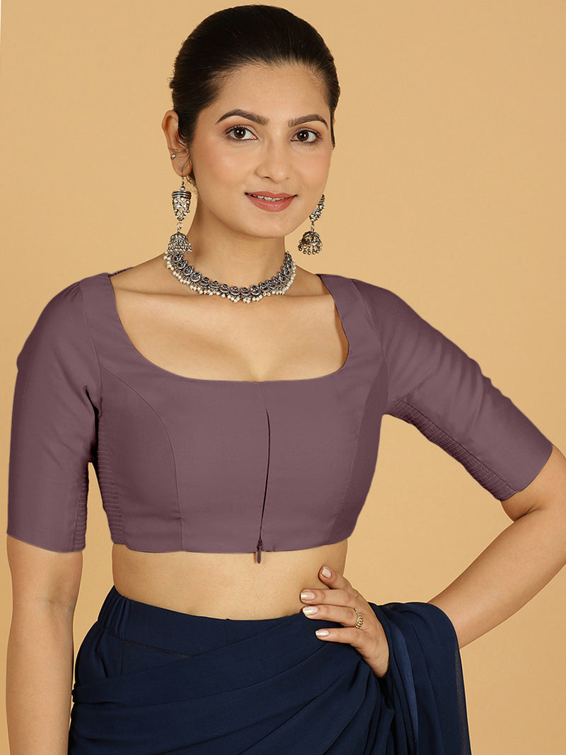 Nidhi x Rozaana | Elbow Sleeves Saree Blouse in Purple Mauve-Binks