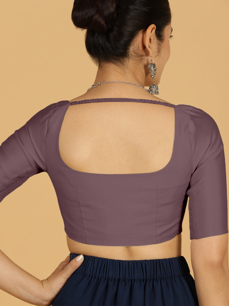 Nidhi x Rozaana | Elbow Sleeves Saree Blouse in Purple Mauve-Binks