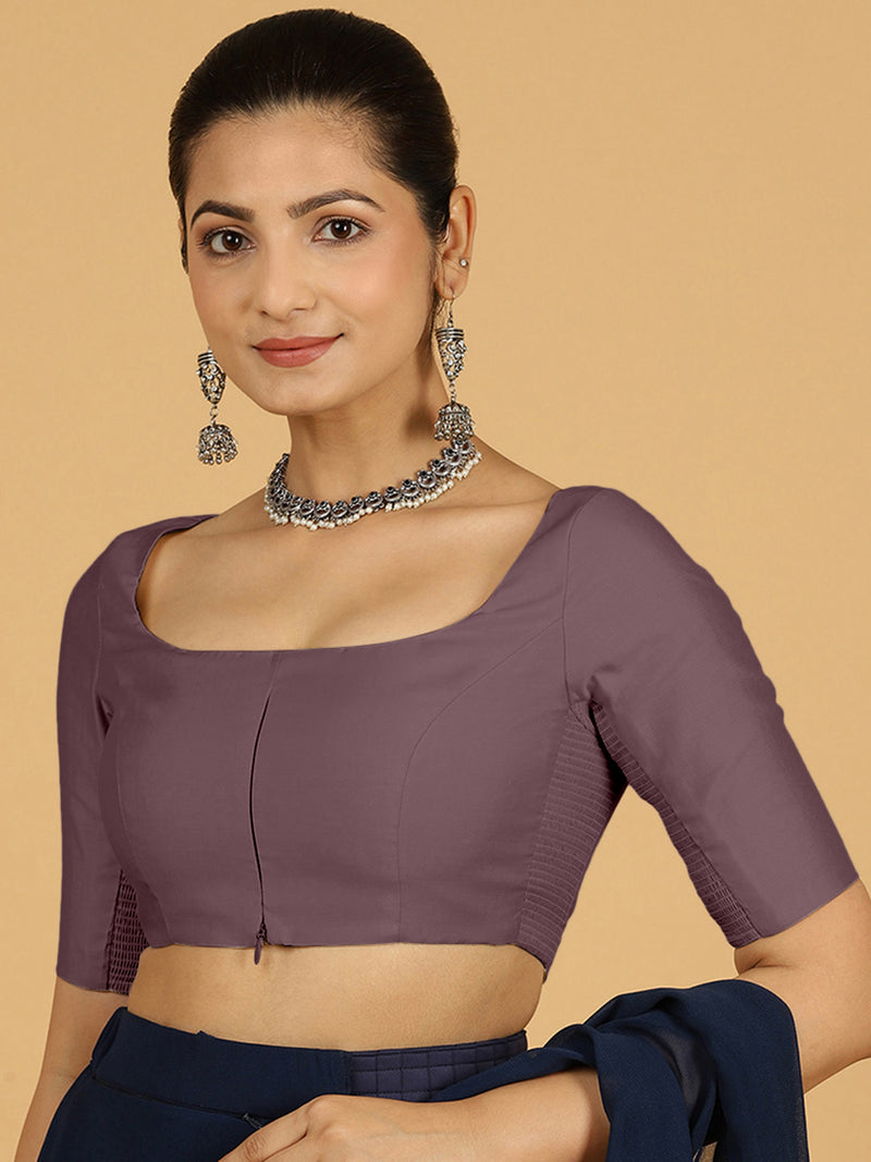 Nidhi x Rozaana | Elbow Sleeves Saree Blouse in Purple Mauve-Binks