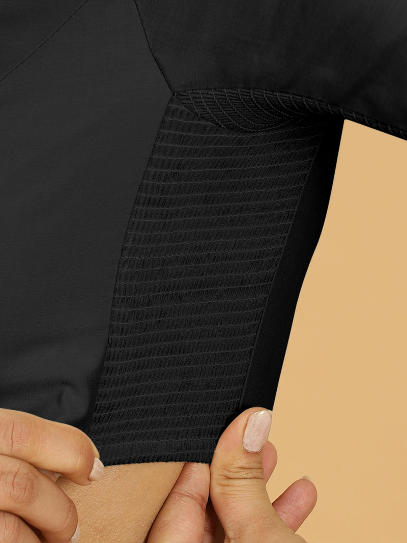 Nidhi x Rozaana | Elbow Sleeves Saree Blouse in Raven Black-Binks