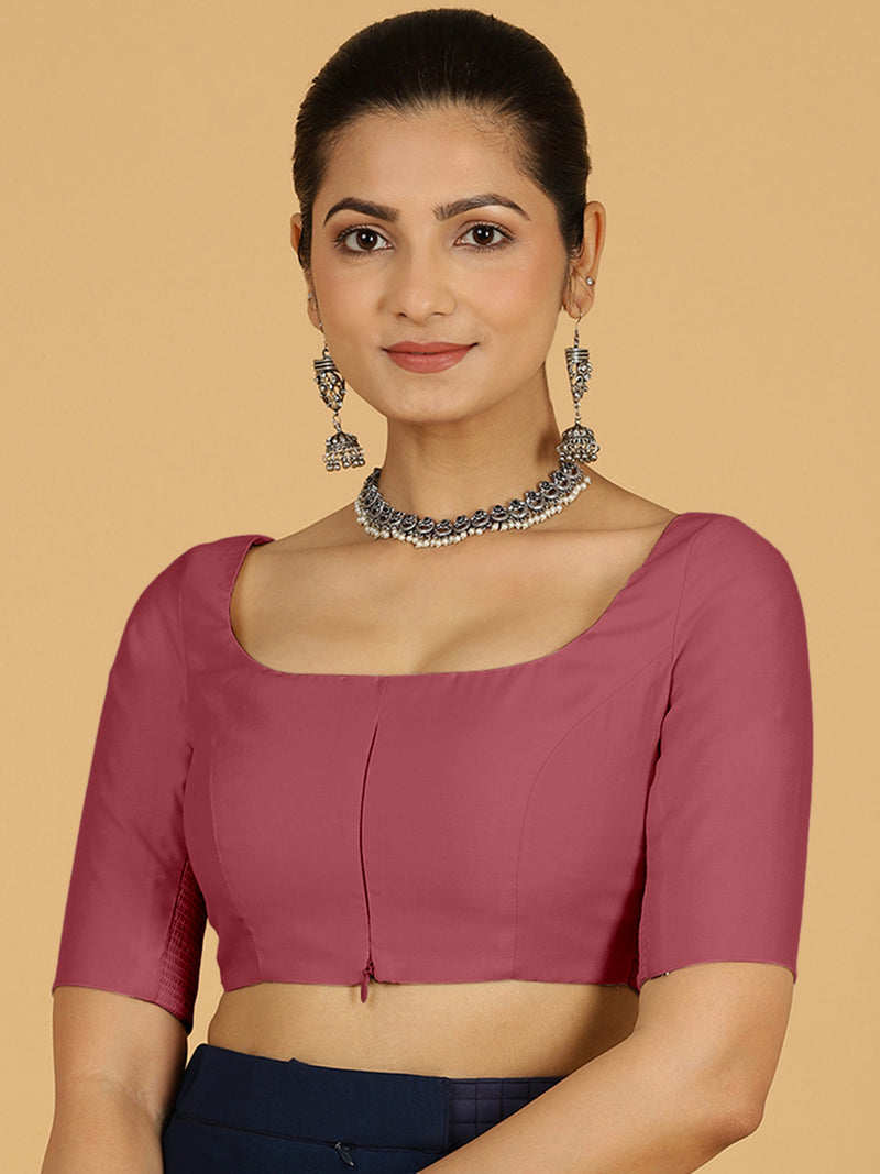Nidhi x Rozaana | Elbow Sleeves Saree Blouse in Rose Pink-Binks