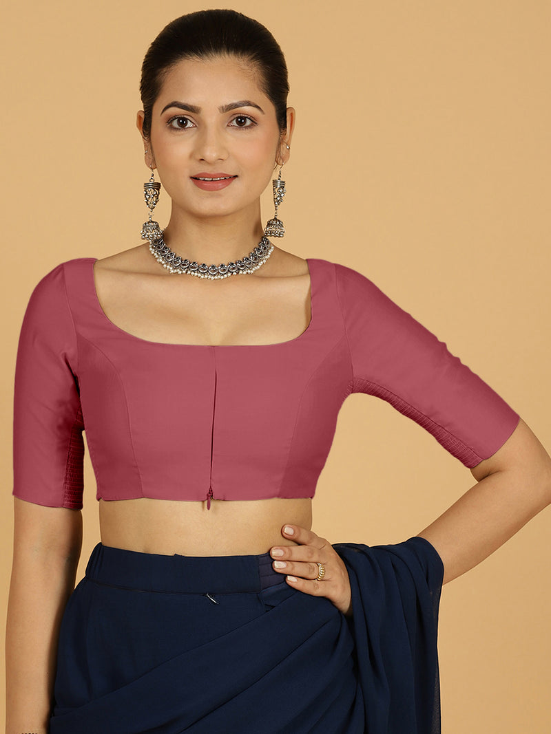 Nidhi x Rozaana | Elbow Sleeves Saree Blouse in Rose Pink-Binks