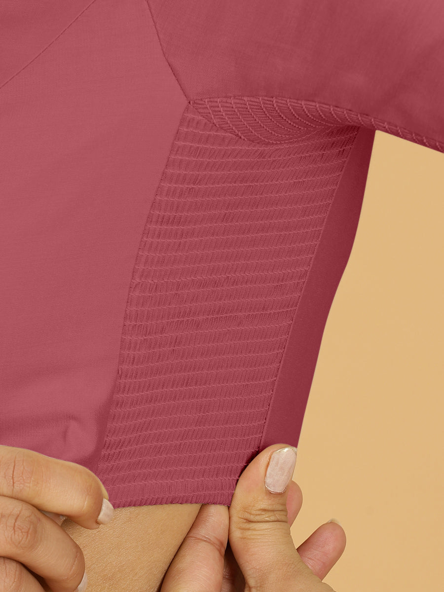 Nidhi x Rozaana Saree Blouse, in Pink Viscose, featuring elbow sleeves and scoop neckline, made for daily & work (view 4).