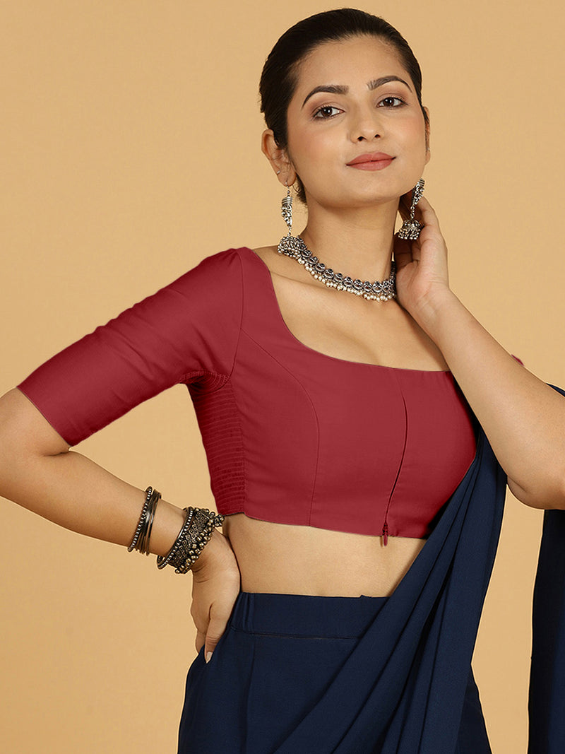 Nidhi x Rozaana | Elbow Sleeves Saree Blouse in Scarlet Red-Binks