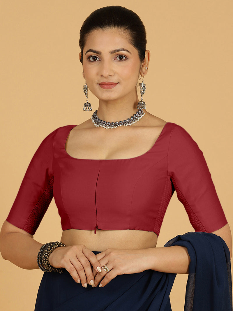 Nidhi x Rozaana | Elbow Sleeves Saree Blouse in Scarlet Red-Binks