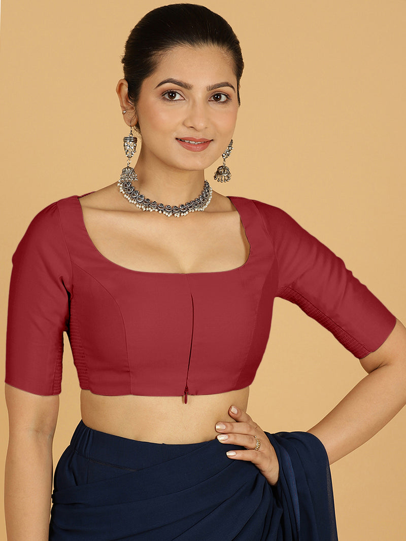 Nidhi x Rozaana | Elbow Sleeves Saree Blouse in Scarlet Red-Binks
