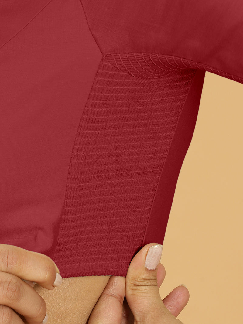 Nidhi x Rozaana | Elbow Sleeves Saree Blouse in Scarlet Red-Binks