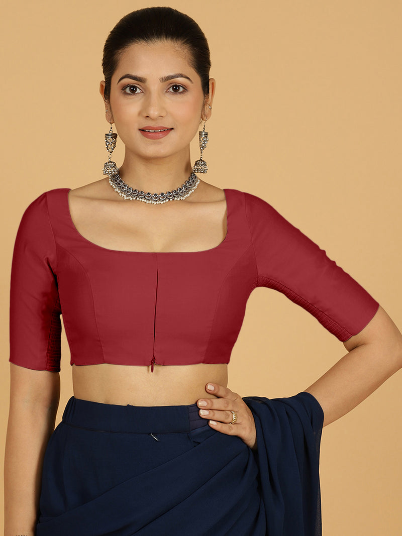 Nidhi x Rozaana | Elbow Sleeves Saree Blouse in Scarlet Red-Binks