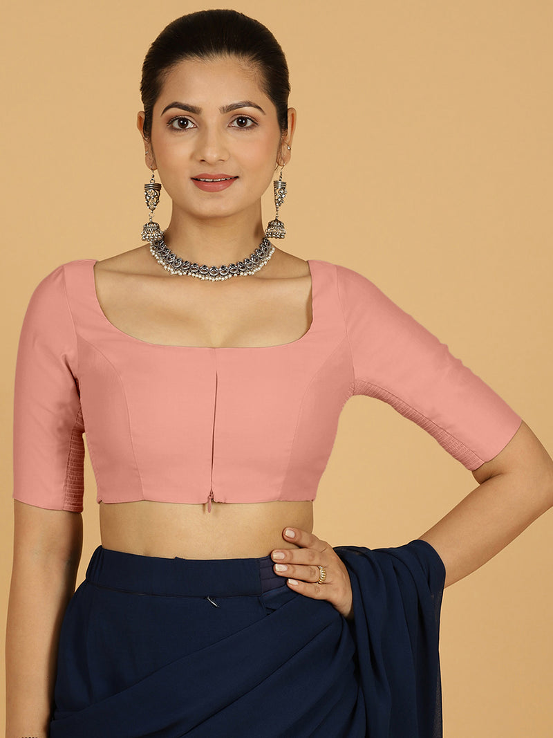 Nidhi x Rozaana | Elbow Sleeves Saree Blouse in Sea Pink-Binks