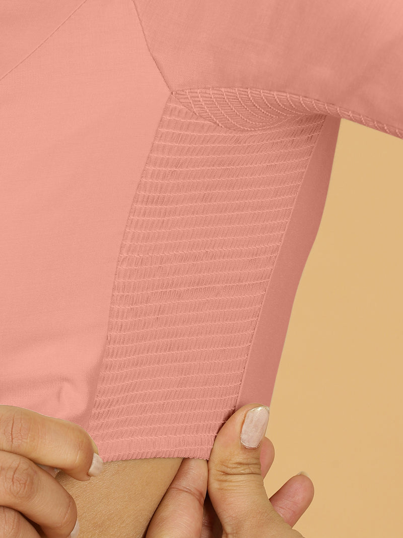 Nidhi x Rozaana | Elbow Sleeves Saree Blouse in Sea Pink-Binks