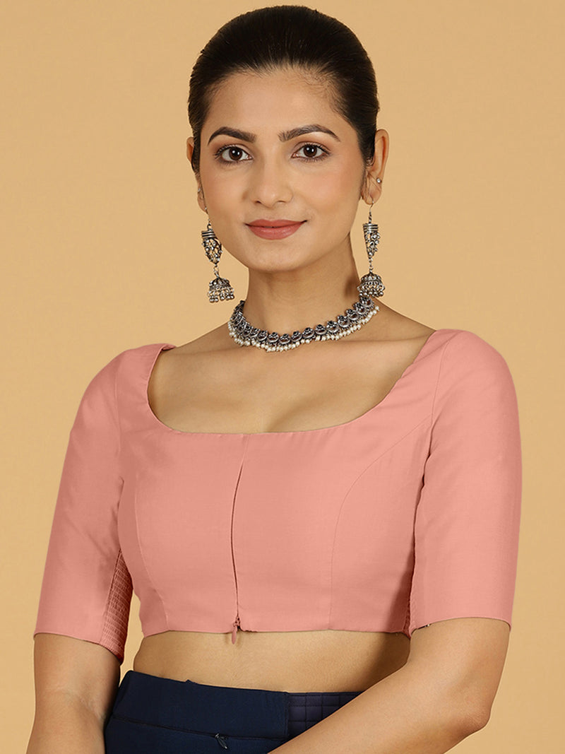 Nidhi x Rozaana | Elbow Sleeves Saree Blouse in Sea Pink-Binks
