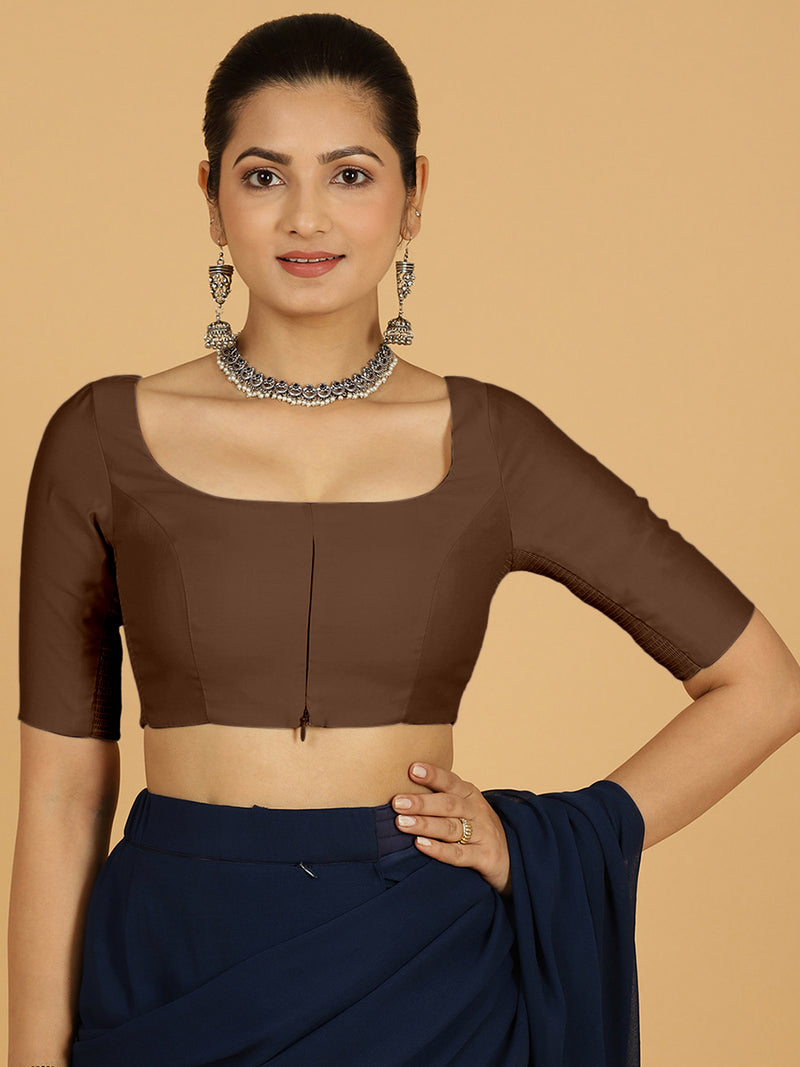 Nidhi x Rozaana | Elbow Sleeves Saree Blouse in Walnut Brown-Binks