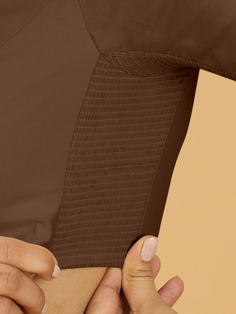 Nidhi x Rozaana | Elbow Sleeves Saree Blouse in Walnut Brown-Binks