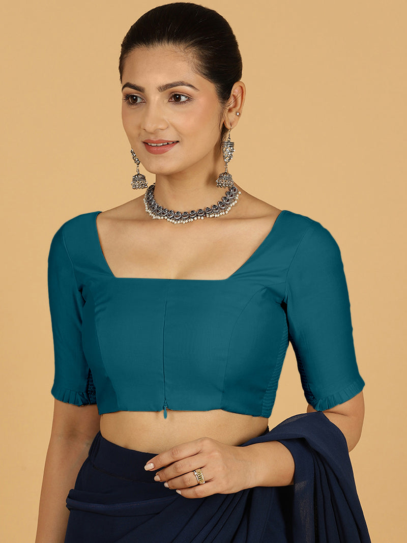 Nihira x Rozaana | Elbow Sleeves Saree Blouse in Crystal Teal-Binks
