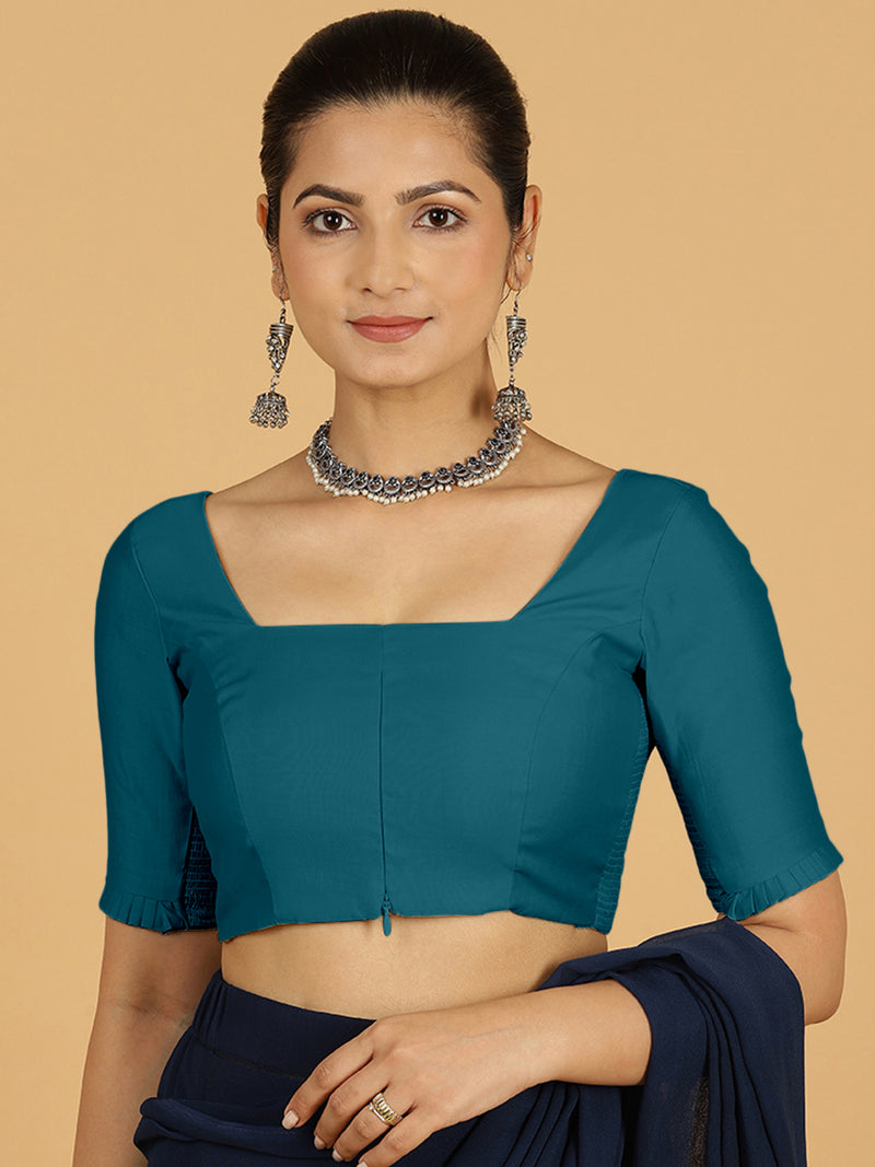 Nihira x Rozaana | Elbow Sleeves Saree Blouse in Crystal Teal-Binks