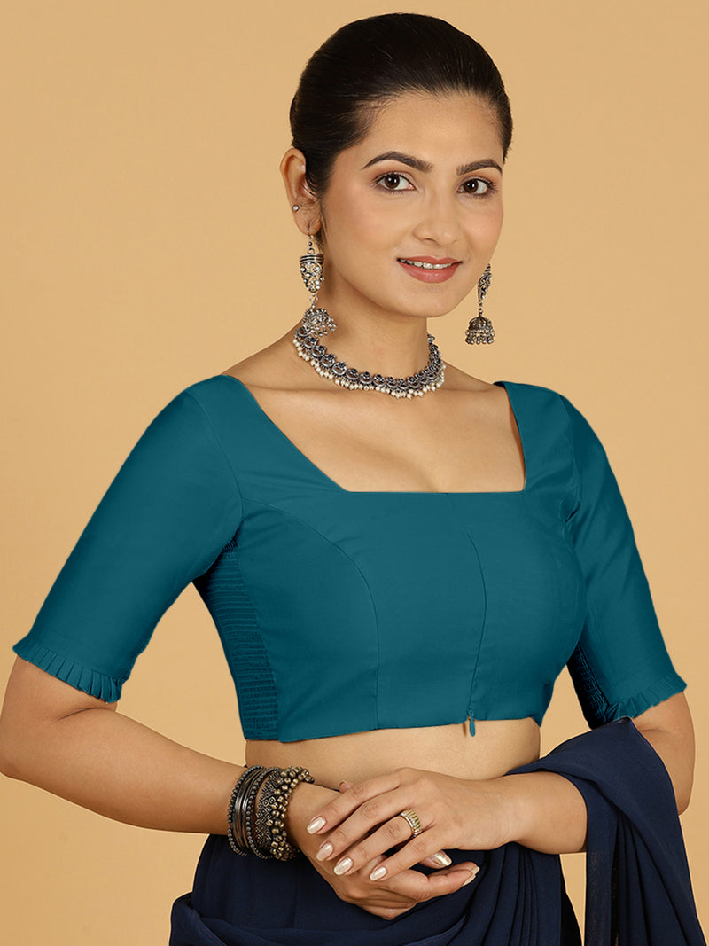 Nihira x Rozaana | Elbow Sleeves Saree Blouse in Crystal Teal-Binks