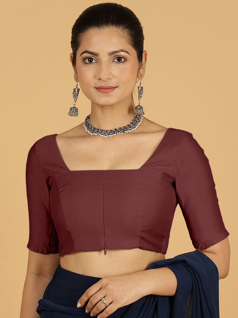 Nihira x Rozaana | Elbow Sleeves Saree Blouse in Deep Maroon-Binks