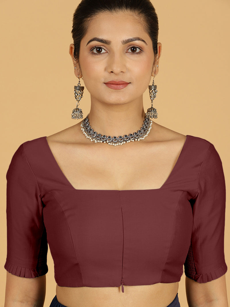 Nihira x Rozaana | Elbow Sleeves Saree Blouse in Deep Maroon-Binks