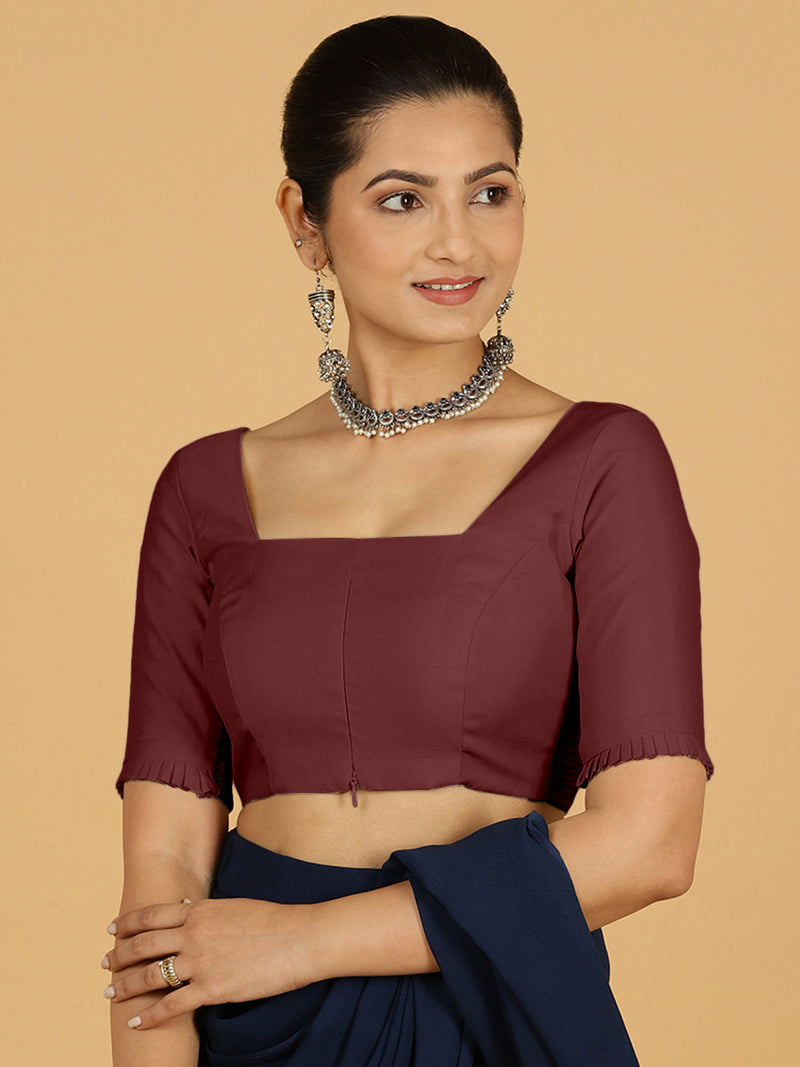 Nihira x Rozaana | Elbow Sleeves Saree Blouse in Deep Maroon-Binks