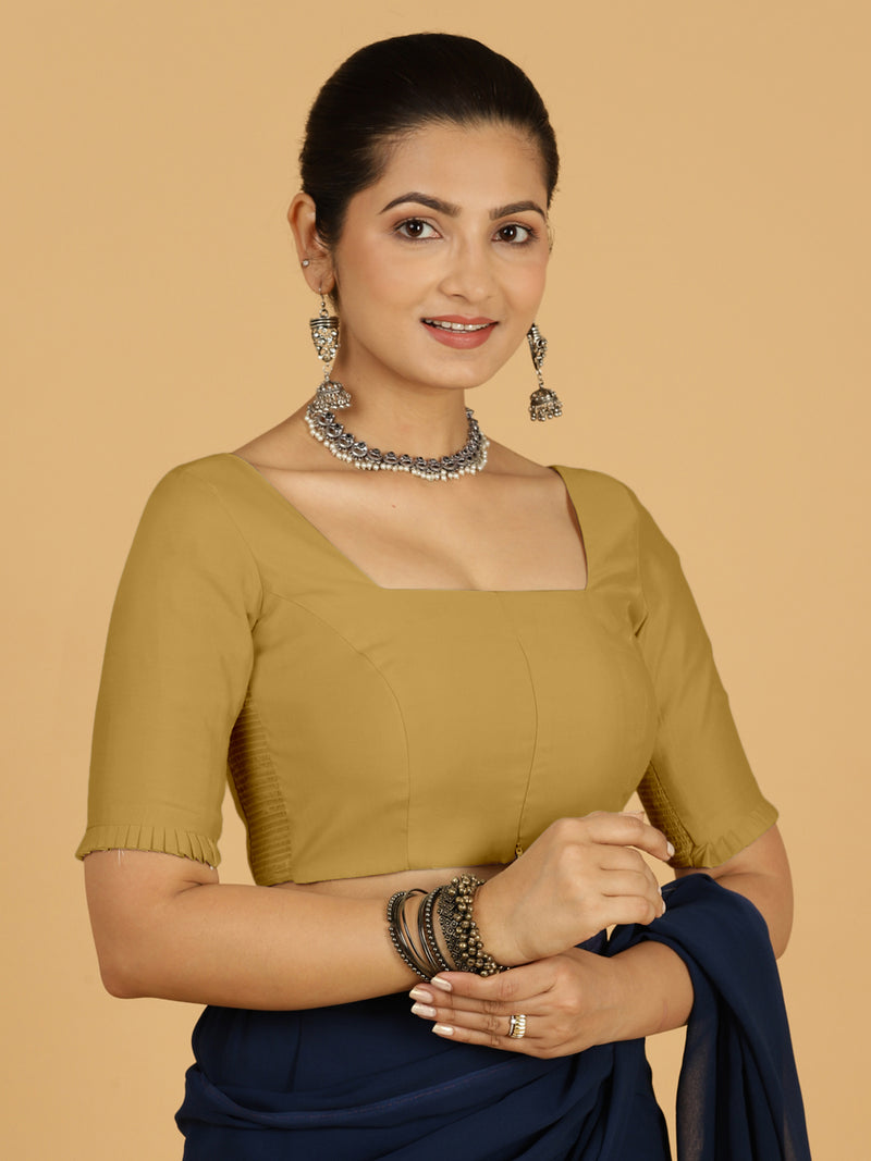 Nihira x Rozaana | Elbow Sleeves Saree Blouse in Dijon Mustard-Binks