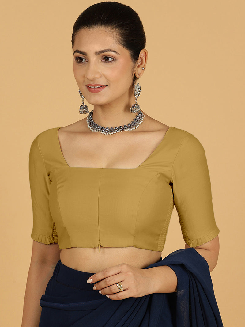 Nihira x Rozaana | Elbow Sleeves Saree Blouse in Dijon Mustard-Binks