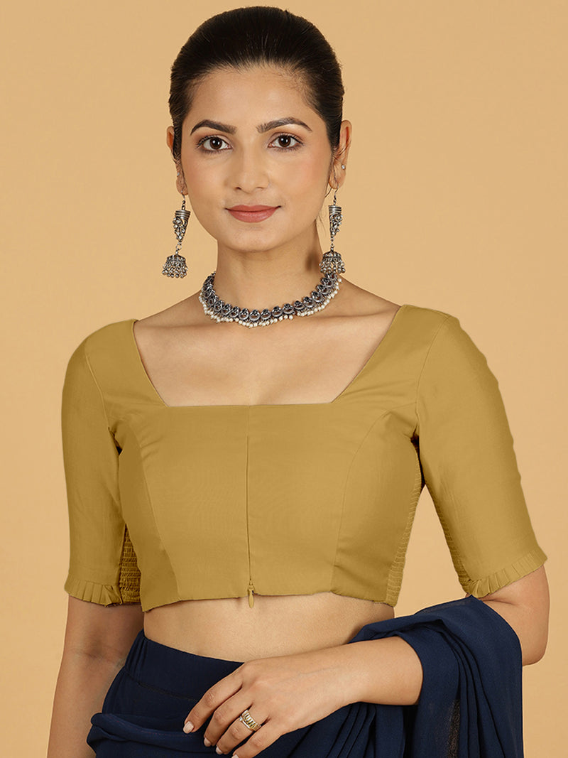 Nihira x Rozaana | Elbow Sleeves Saree Blouse in Dijon Mustard-Binks