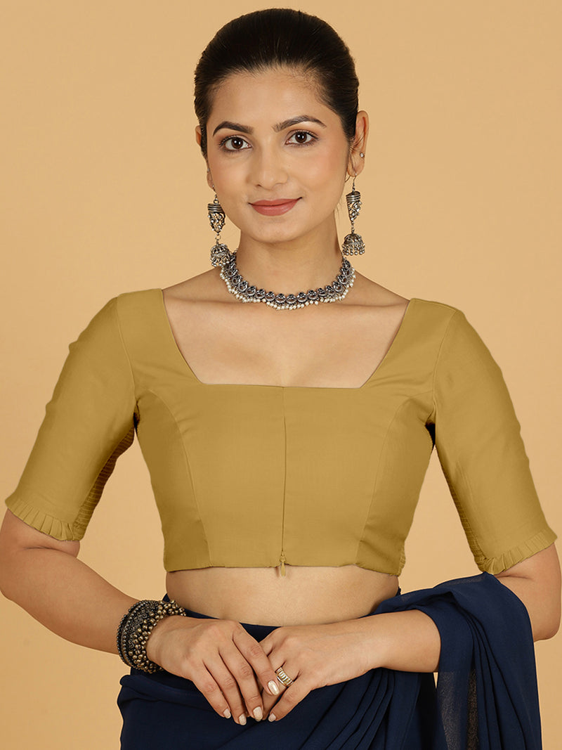 Nihira x Rozaana | Elbow Sleeves Saree Blouse in Dijon Mustard-Binks
