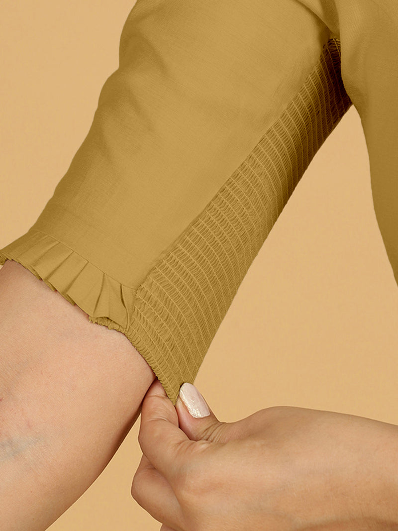 Nihira x Rozaana | Elbow Sleeves Saree Blouse in Dijon Mustard-Binks