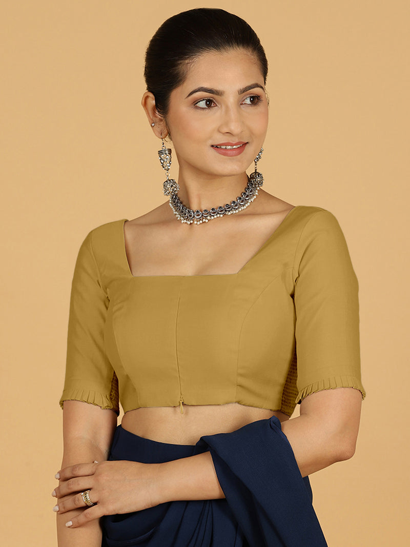Nihira x Rozaana | Elbow Sleeves Saree Blouse in Dijon Mustard-Binks