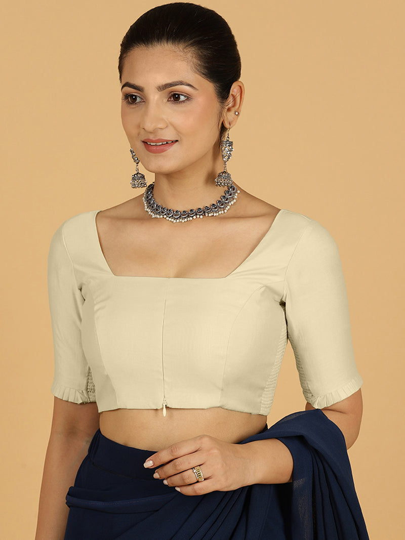 Nihira x Rozaana | Elbow Sleeves Saree Blouse in Ivory-Binks